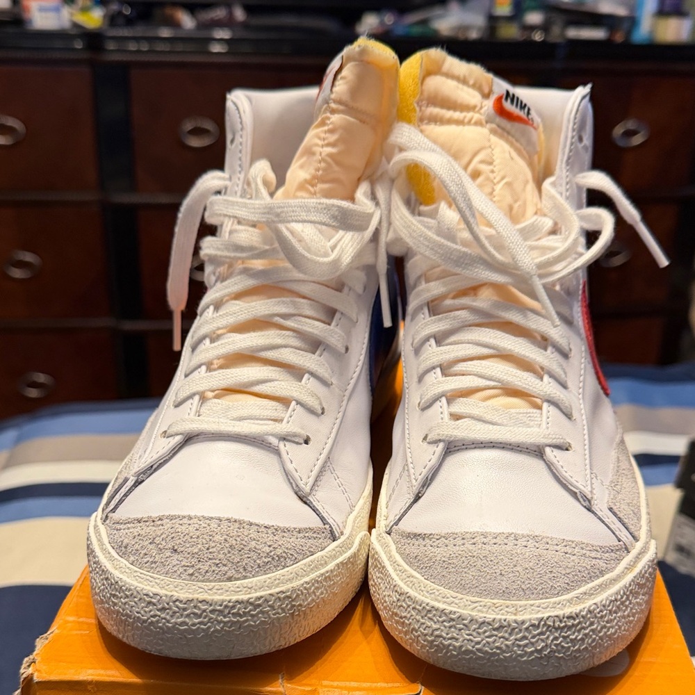 Nike White and Orange High-Top Sneakers